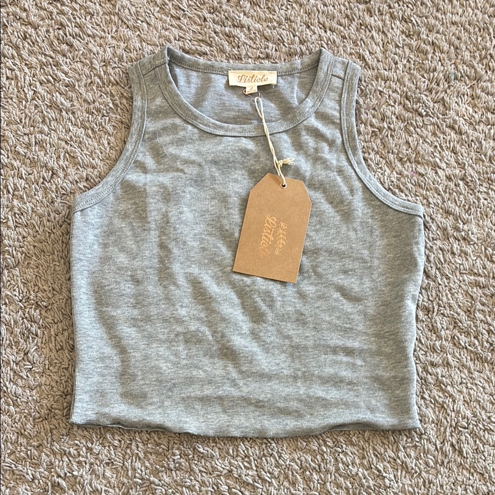 Gray Ribbed Tank Top